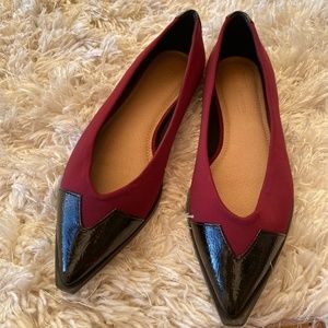 Maroon ASOS pointed toe flats with detailed toe and heel